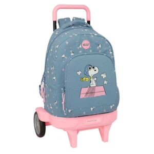 Safta Snoopy Mochila con Carro - Bolsillo Frontal - Portabotellas - Tirador Doble - Hombreras Acolchadas - Asa Acolchada - Tarjeta ID - Ruedas Antivibracion 9cm - 33L - 330x220x450mm - Color Azul
