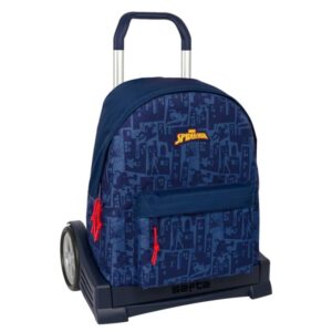 Safta Spider-Man Mochila con Carro - Cremallera - Tirador Doble - Hombreras Ergonomicas - Mochila Extraible - Ruedas Antivibracion - Base Reforzada - 330x150x420mm - Color Azul Marino