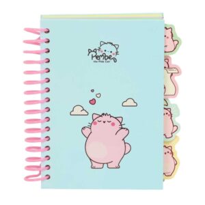Safta Pembe The Pink Cat Bloc de Notas A6 - Tapas Duras - 80 Hojas - Gramaje 80g/m2 - Incluye 4 Separadores - 105x148mm - Color Azul Claro
