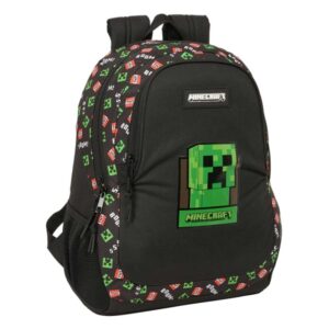 Safta Minecraft Mochila Adaptable a Carro - Portabotellas - Compartimentos Grandes - Tirador Doble - Hombreras Acolchadas - Asa Superior - 23L - 320x160x440mm - Color Negro