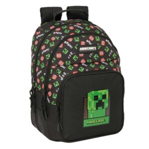 Safta Minecraft Mochila con 2 Compartimentos - Antirozaduras - Adaptable a Carro - Bolsillo Frontal - Portabotellas - Tirador Doble - Hombreras Ergonomicas - 20L - 320x150x420mm - Color Negro