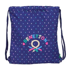 Safta Benetton Drop Saco Plano - Bolsillo con Cremallera - Cierre con Cordones - 5L - Compacto y Portatil - Material Resistente - Uso Diario Versatil - 350x10x400mm - Color Azul Oscuro