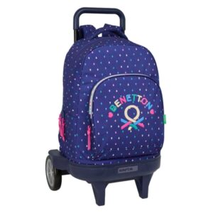 Safta Benetton Drop Mochila con Carro - Bolsillo Frontal - Ruedas Antivibracion - Asa de Mano Acolchada - Sistema de Bloqueo - 33L - 330x220x450mm - Color Azul Oscuro