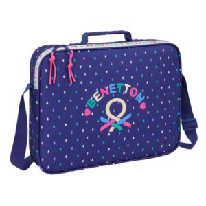 Safta Benetton Drop Maletin con Cremallera - Bandolera Ajustable - Asa Forrada - Doble Tirador - Fondo Semirigido - 6L - 380x60x280mm - Color Azul Oscuro