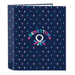 Safta Benetton Drop Carpeta con 4 Anillas 40mm - Tapas Duras Forradas - Formato Folio - 270x60x330mm - Color Azul Oscuro