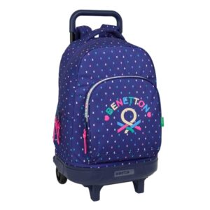 Safta Benetton Drop Mochila con Carro - Extraible - 33L - Portabotellas - Doble Cremallera - Hombreras Acolchadas - Tarjeta ID - 330x220x450mm - Color Azul Oscuro