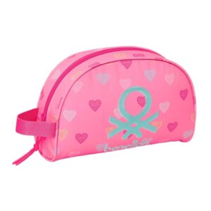 Safta Benetton Heart Neceser de 5L - Cremallera - Asa Lateral - Adapatable a Carro - Bolsillo Interior - 280x100x180mm - Color Rosa