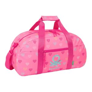 Safta Benetton Heart Bolsa de Deporte - Bolsillo Frontal - Bandolera Ajustable - Tirador Doble - Tacos Protectores en Base - Fondo Interior Semirigido - 26L - 500x200x260mm - Color Rosa