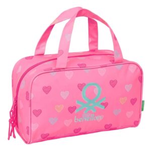 Safta Benetton Heart Neceser de 8L - Cremallera - Asas de Mano Superiores - Interior Forrado - Bolsillo Interior - Tirador Doble - 310x140x190mm - Color Rosa