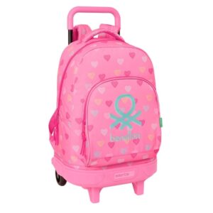 Safta Benetton Heart Mochila con Carro - Extraible - Bolsillo Frontal - Portabotella - Tirador Doble - Hombreras Acolchadas - Asa Superior - Tarjeta ID - 33L - 330x220x450mm - Color Rosa