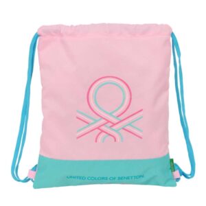 Safta Benetton Dolce Saco Plano - Bolsillo Interior con Cremallera - Cierre con Cordones - 5L - 350x10x400mm - Color Rosa Pastel