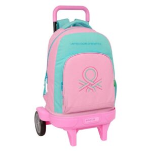 Safta Benetton Dolce Mochila con Carro - Bolsillo Frontal - Portabotella - Tirador Doble - Hombreras Acolchadas - Tarjeta ID - Ruedas Antivibracion - 33L - 330x220x450mm - Color Rosa Pastel