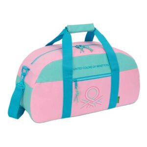 Safta Benetton Dolce Bolsa de Deporte - Bolsillo Frontal - Bandolera Ajustable - Cremallera Doble en Cierre - Tacos Protectores en Base - Fondo Extraible - 26L - 500x200x260mm - Color Rosa Pastel