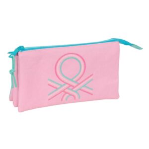Safta Benetton Dolce Portatodo - 3 Compartimentos con Cremalleras - Bolsillo Interior - 0.6L - 220x30x120mm - Color Rosa Pastel