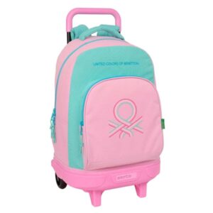 Safta Benetton Dolce Mochila con Carro - Extraible - Bolsillo Frontal - Portabotellas - Tirador Doble - Hombreras Acolchadas - Asa Acolchada - Tarjeta ID - 330x220x450mm - Color Rosa Pastel