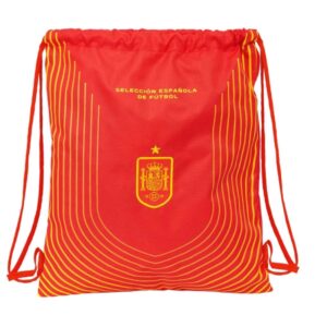Safta Seleccion Española de Futbol Saco Plano - Bolsillo con Cremallera - Cierre con Cordones - 5L - Resistente y Duradero - Compacto y Ligero - 350x10x400mm - Color Rojo