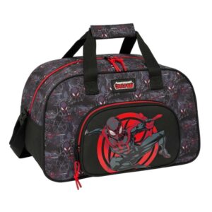 Safta Miles Morales Bolsa de Deporte - Bolsillo Frontal - Bandolera Ajustable - Asa Forrada - Tirador Doble - Tacos Proteccion Base - Fondo Extraible - 22L - 400x230x240mm - Color Negro y Rojo