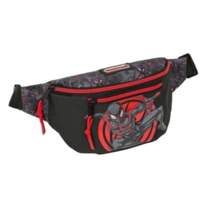 Safta Miles Morales Bolsa de Cintura - Cremallera - Cintas Ajustables - 2.49L - Material Resistente - 230x90x120mm - Color Negro y Rojo
