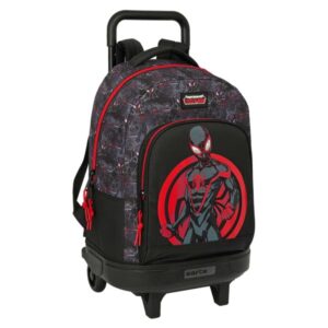 Safta Miles Morales Mochila con Carro - Extraible - Bolsillo Frontal - Portabotellas - Tirador Doble - Hombreras Acolchadas - Asa Acolchada - Tarjeta ID - 33L - 330x220x450mm - Color Negro y Rojo