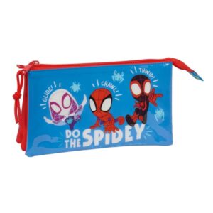 Safta Spidey Portatodo - 3 Compartimentos con Cremalleras - Bolsillo Interior - 0.6L - 220x30x120mm - Color Rojo y Azul