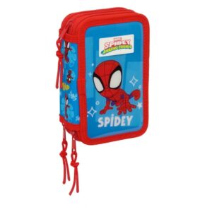 Safta Spidey Plumier de 3 Pisos - 37 Piezas - 1.3L - Goma - Lapiz - Boligrafos - Sacapuntas - Reglas - 16 Colores - 14 Rotuladores - 125x55x195mm - Color Rojo y Azul