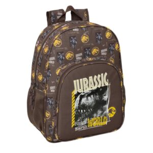 Safta Jurassic World Mochila Adaptable a Carro - Bolsillos Laterales - Doble Tirador - Hombreras Acolchadas - Bolsillo Frontal - Asa Superior - 19L - 330x140x420mm - Color Marron