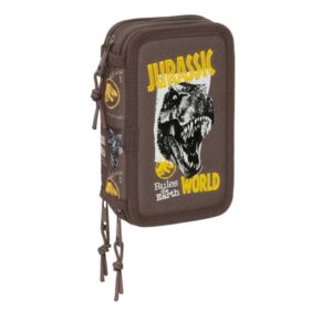 Safta Jurassic World Plumier de 3 Pisos - 37 Piezas - 1.3L - Goma - Lapiz - Boligrafos - Sacapuntas - Reglas - 16 Colores - 14 Rotuladores - 125x55x195mm - Color Marron