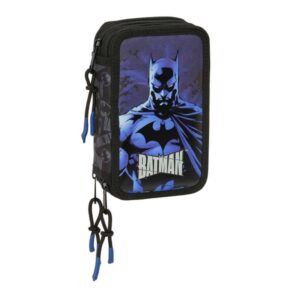Safta Batman Plumier de 3 Pisos - 37 Piezas - 1.3L - Goma - Lapiz - Boligrafos - Sacapuntas - Reglas - 16 Colores - 14 Rotuladores - 125x55x195mm - Color Negro