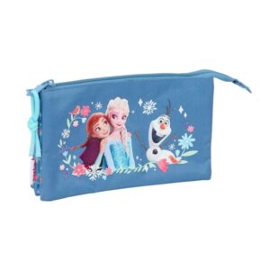 Safta Frozen Portatodo - 3 Compartimentos con Cremalleras - Bolsillo Interior - 0.6L - 220x30x120mm - Color Azul