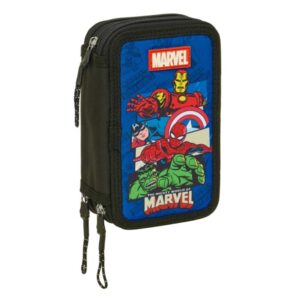 Safta Avengers Plumier de 3 Pisos - 37 Piezas - 1.3L - Goma - Lapiz - Boligrafos - Sacapuntas - Reglas - 16 Colores - 14 Rotuladores - 125x55x195mm - Color Azul Oscuro
