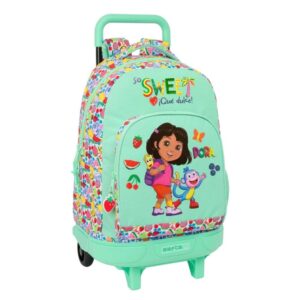 Safta Dora Mochila con Carro - Bolsillo Frontal - Portabotellas - Tirador Doble - Hombreras Acolchadas - Asa Acolchada - Tarjeta ID - Bandeja PVC - Base Reforzada - 33L - 330x220x450mm - Color Menta