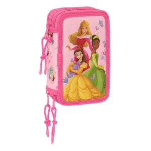Safta Princesas Disney Plumier de 3 Pisos - 37 Piezas - 1.3L - Goma - Lapiz - Boligrafos - Sacapuntas - Reglas - 16 Colores - 14 Rotuladores - 125x55x195mm - Color Rosa