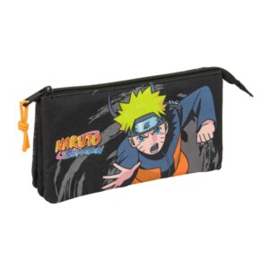 Safta Naruto Portatodo - 3 Compartimentos con Cremalleras - Bolsillo Interior - 0.6L - 220x30x120mm - Color Negro