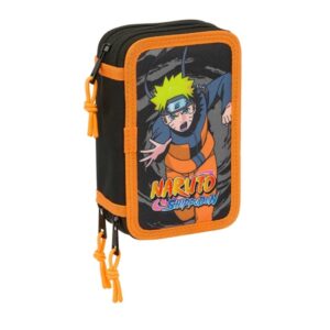 Safta Naruto Plumier de 3 Pisos - 37 Piezas - 1.3L - Goma - Lapiz - Boligrafos - Sacapuntas - Reglas - 16 Colores - 14 Rotuladores - 125x55x195mm - Color Negro