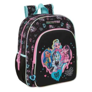 Safta Monster High Mochila - Adaptable a Carro - Portabotellas - Tirador Doble - Hombreras Acolchadas y Ergonomicas - Bolsillo Frontal - Asa de Mano Superior - 15L - 320x120x380mm - Color Negro