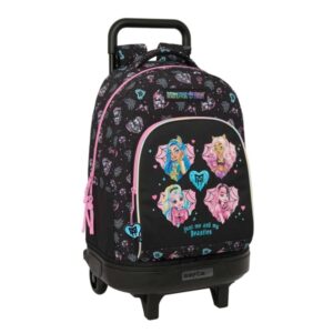 Safta Monster High Mochila con Carro - Extraible - 2 Compartimentos - Bolsillo Frontal - Portabotellas - Hombreras Acolchadas - Faldon Cubre Ruedas - Tarjeta ID - 33L - 330x220x450mm - Color Negro