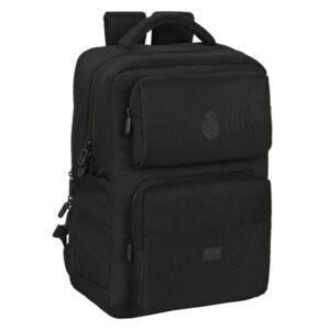 Safta Real Madrid Premium Mochila para Portatil hasta 15.6" - Conector USB - Portabotellas - Bolsillos Frontales - Tirador Doble - Compatible con Maleta - 13.75L - 310x130x440mm - Color Negro