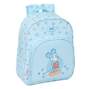 Safta Mickey Mouse Baby Mochila Infantil - Adaptable a Carro - Portabotellas - Hombreras Ergonomicas - Bolsillo Frontal - Asa Superior para Manejo - 9.5L - 280x100x340mm - Color Azul Claro