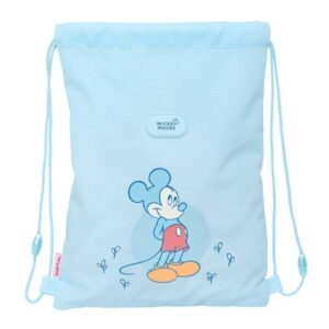 Safta Mickey Mouse Baby Saco Plano - Bolsillo con Cremallera - Cierre con Cordones - 3L - Materiales de Alta Calidad - Facil de Transportar - 260x10x340mm - Color Azul Claro