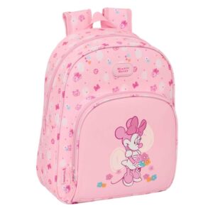 Safta Minnie Mouse Baby Mochila Infantil - Adaptable a Carro - Portabotellas - Hombreras Acolchadas - Bolsillo Frontal - Asa de Mano - 9.5L - 280x100x340mm - Color Rosa