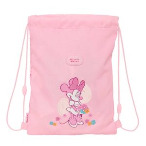 Safta Minnie Mouse Baby Saco Plano - Bolsillo con Cremallera - Cierre con Cordones - 3L - Materiales de Calidad - 260x10x340mm - Color Rosa