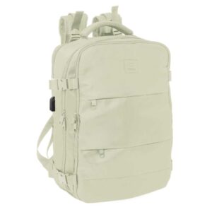 Safta Mochila de Cabina - Bolsillo para Portatil hasta 15.6" - Conector USB - 23.1L - Hombreras Ergonomicas - Portabotellas - Zapatillero - Interior Forrado - 290x190x440mm - Color Beige