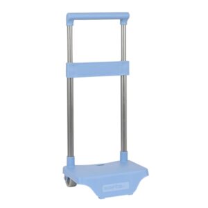 Safta Carro Portamochilas - Sujecion Universal - Asa Superior - Estructura en Acero Pintado - Ruedas de PVC Suaves - Medidas Plegado y Abierto - 26x10x34cm - Color Azul Claro