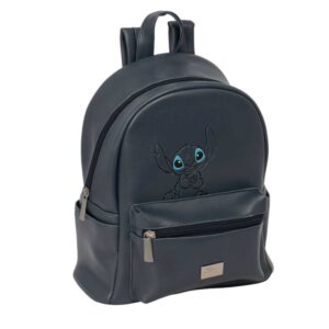 Safta Stitch Gray Mini Mochila - Bolsillo Frontal - Tirador Doble - Interior Forrado - Hombreras Ajustables - Asa Superior - 9L - 240x120x280mm - Color Negro
