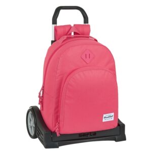 Safta Blackfit8 Fresa Mochila con Carro - Tirador Doble - Bolsillo Frontal - Hombreras Ergonomicas - Mochila Extraible - Ruedas Antivibracion - Base Reforzada - 20.1L - Color Rosa