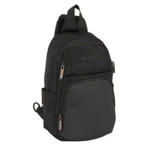 Safta Business Mini Mochila - Bolsillo Frontal - Cremalleras Bidireccionales - Bolsillo Lateral - Conector USB Integrado - Hombreras Ajustables - Hombreras Acolchadas - Asa Superior - Color Negro