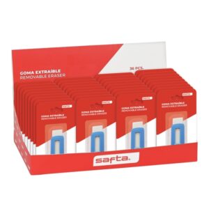 Safta Expositor con 36 Gomas Extraibles - Ergonomico - Estilo Cutter - Color Azul y Blanco