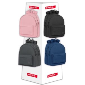 Safta Expositor con 8 Ganchos para Mochilas - Carton Reciclado - Ecologico y Sostenible - Facil de Montar - Resistente y Duradero - Colores Surtidos