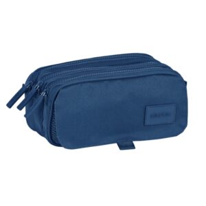 Safta Basic Portatodo - 3 Compartimentos con Cremalleras - Bolsillo Frontal - Cinta Adaptable - 1.72L - 215x80x100mm - Color Azul Marino