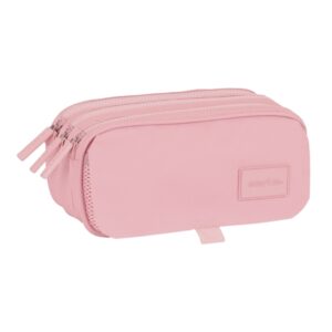 Safta Basic Portatodo - 3 Compartimentos con Cremalleras - Bolsillo Frontal - Cinta Adaptable - 1.72L - 215x80x100mm - Color Rosa